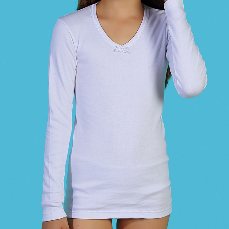Camisetas térmicas niña manga larga 100% algodón peinado afelpado