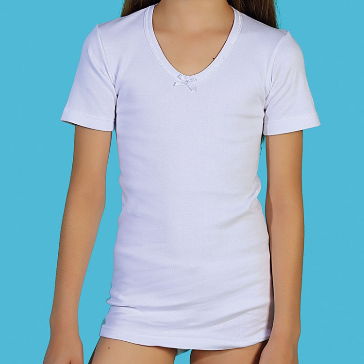Camisetas térmicas niña manga corta 100% algodón peinado afelpado