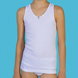 Camisetas niña tirante ancho algodón-canalé